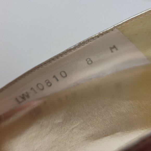 Stuart Weitzman Vintage Gold Lace Peep Toe Leather Sole Heel Made in Spain - Picture 10 of 11